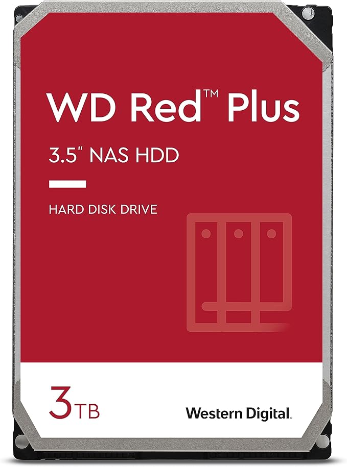 Western Digital 1TB WD Red Plus NAS Internal Hard Drive HDD - 5400 RPM, SATA 6 Gb/s, CMR, 64 MB Cache, 3.5" - WD10EFRX