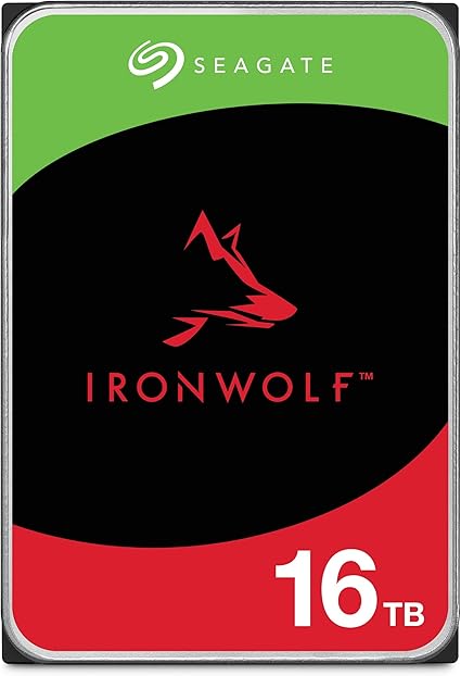 Seagate IronWolf, 16 TB, NAS, Internal Hard Drive, CMR, 3.5 Inch, SATA, 6GB/s, 5,400 RPM, 256MB Cache, for RAID Network Attached Storage, 3 year Rescue Services (ST16000VN001