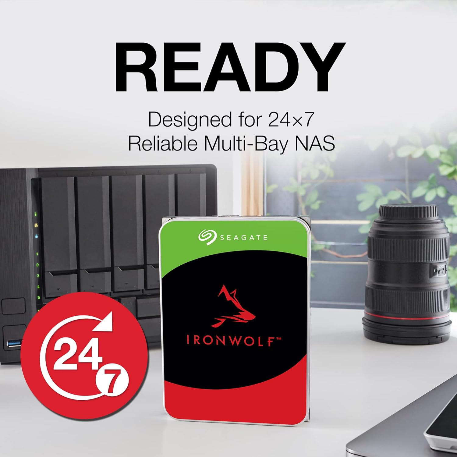 Seagate IronWolf, 16 TB, NAS, Internal Hard Drive, CMR, 3.5 Inch, SATA, 6GB/s, 5,400 RPM, 256MB Cache, for RAID Network Attached Storage, 3 year Rescue Services (ST16000VN001