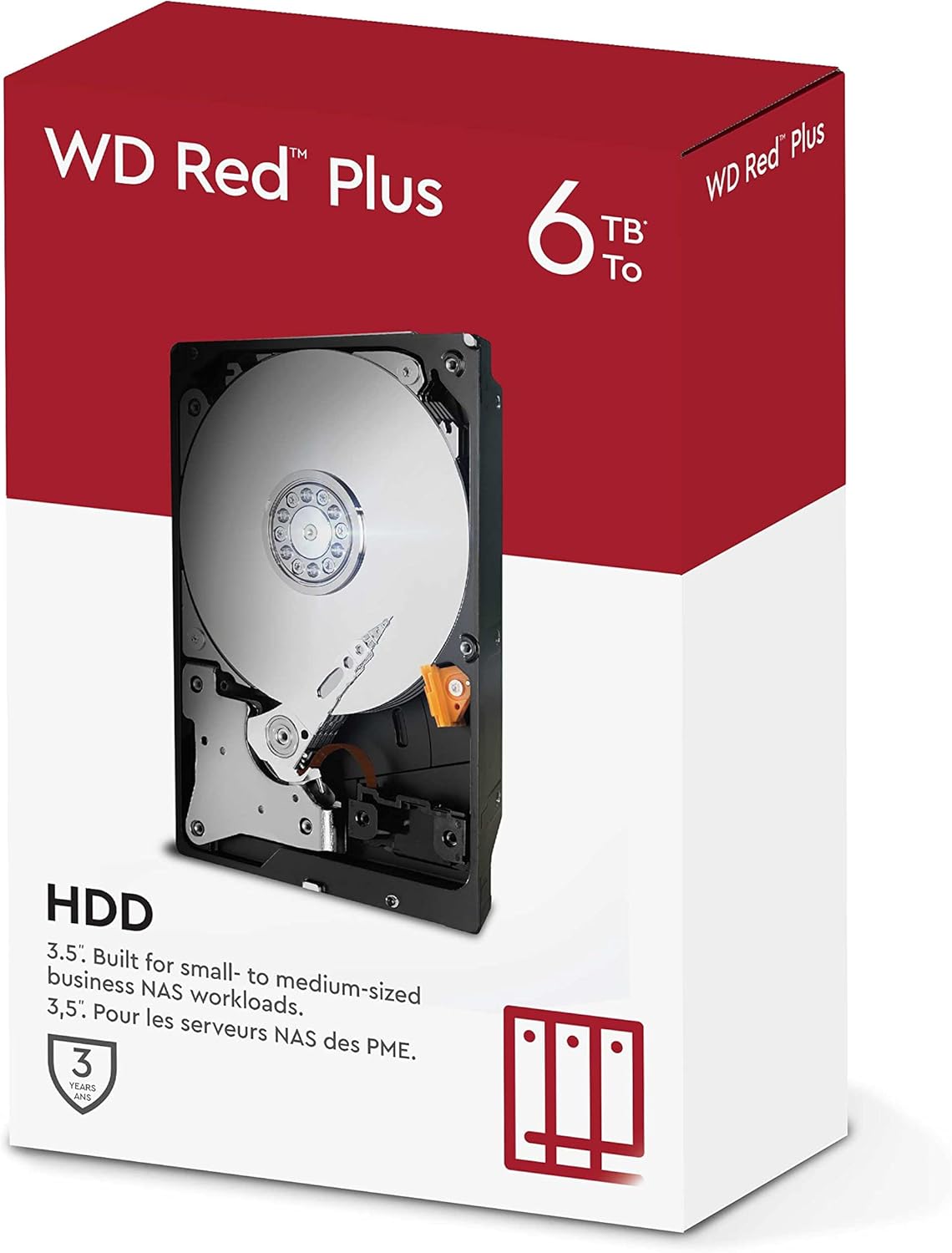 Western Digital 6TB WD Red Plus NAS Internal Hard Drive HDD - 5400 RPM, SATA 6 Gb/s, CMR, 256 MB Cache, 3.5" -WD60EFPX