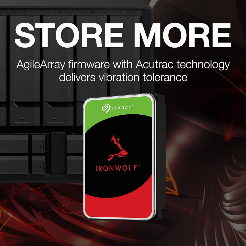 Seagate IronWolf, 16 TB, NAS, Internal Hard Drive, CMR, 3.5 Inch, SATA, 6GB/s, 5,400 RPM, 256MB Cache, for RAID Network Attached Storage, 3 year Rescue Services (ST16000VN001